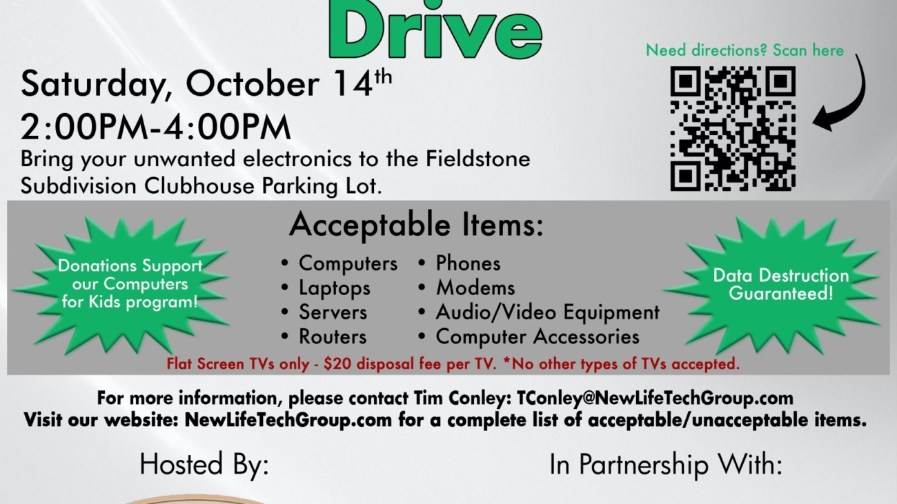 Fieldstone Electronics Recycling Drive October 14, 2023