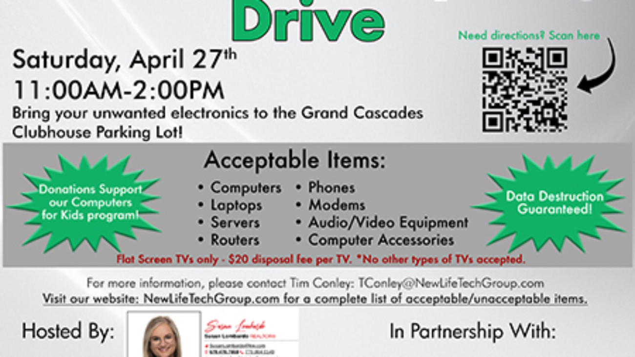 Grand Cascades electronics donation drive