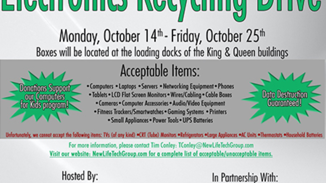 Regent Partners and New Life Technology Group electronics recycling drive
