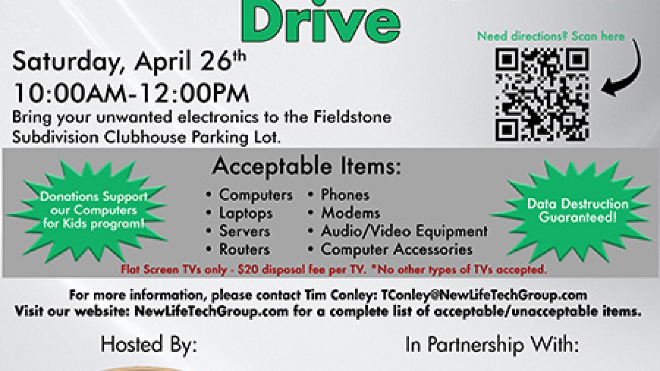 Computer and electronics donation drive Fieldstone Subdivision Clubhouse