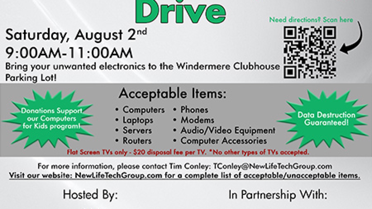 Computer and electronics donation drive Windermere Clubhouse