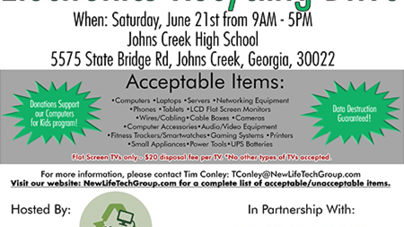 Computer and electronics donation drive Johns Creek High School June 2025