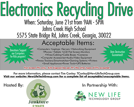 Computer and electronics donation drive Johns Creek High School June 2025